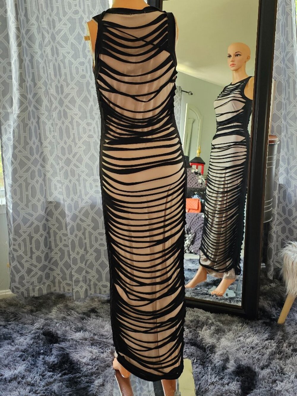 LAST POINT LİFE Nude‑Lined Black Shredded Illusion Maxi Dress – Size M - Picture 3 of 5
